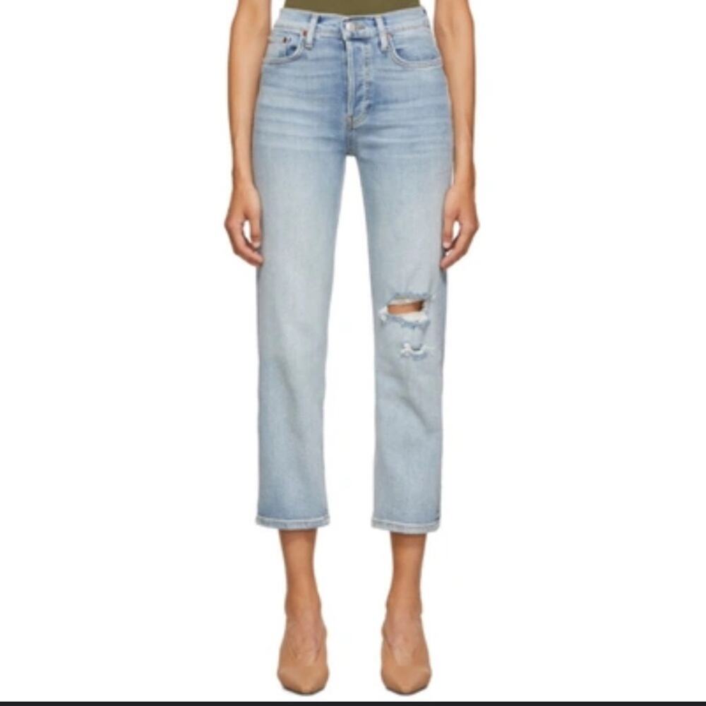 Re/Done Jeans High Rise Stove Pipe Jean in Livedilight Blue size 30